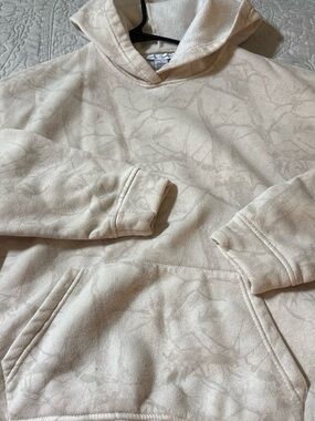 Neutral Cream Hoodie with Subtle Tree-Print - Women's Pullover
